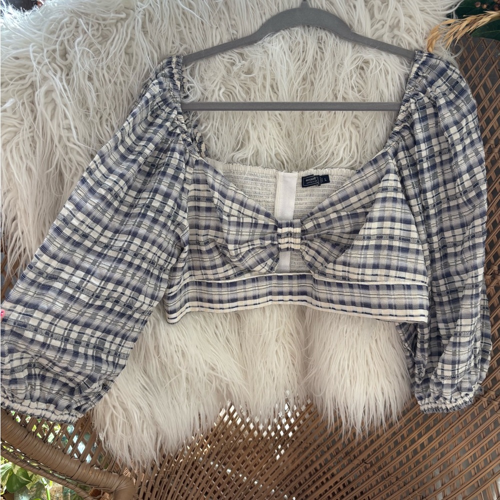 Vineyard Vines Plaid Puff Sleeve Crop Top